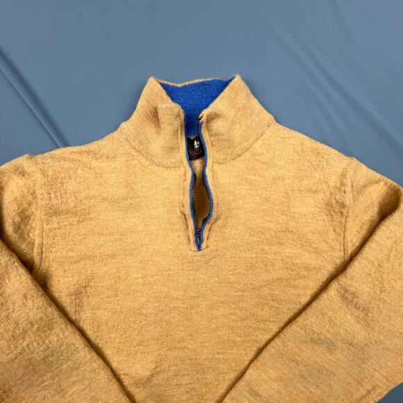 Toscano Lambswool Sweater Italy | Tan Blue Quarter Zip | Fits S/M - Picture 4 of 10
